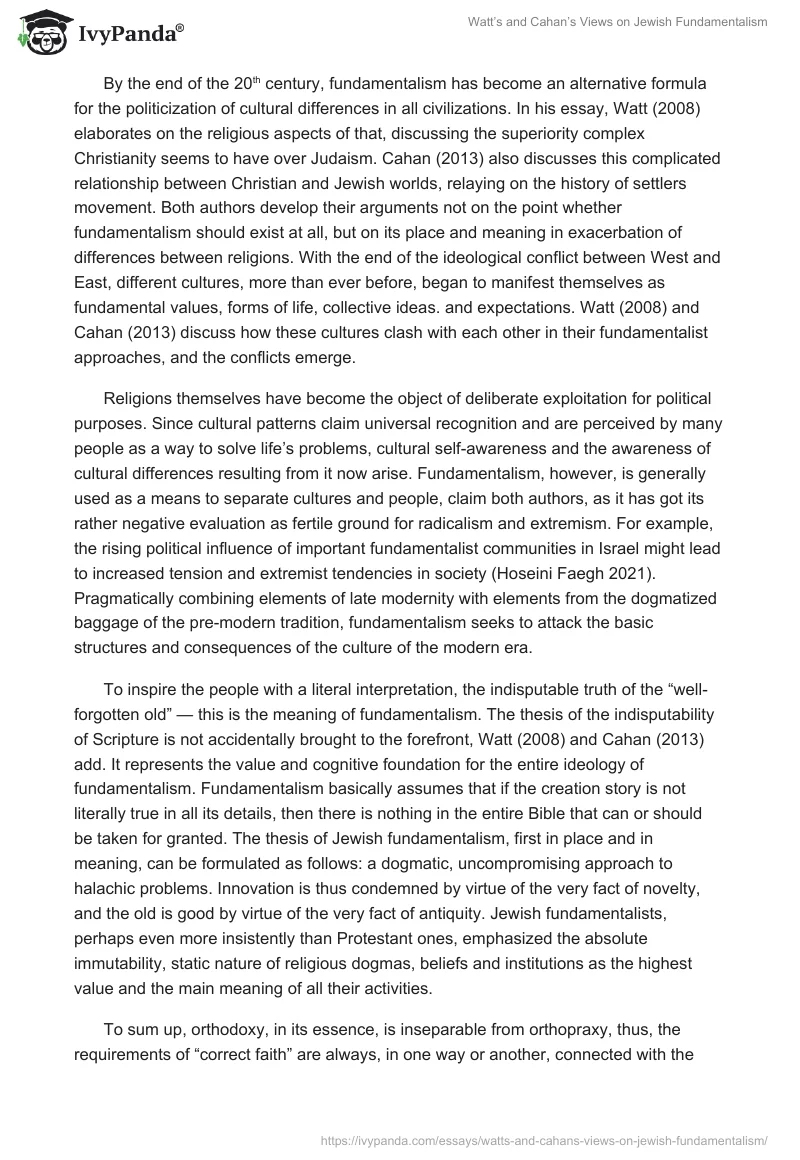 Watt’s and Cahan’s Views on Jewish Fundamentalism. Page 3