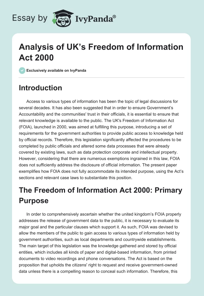 Analysis of UK’s Freedom of Information Act 2000. Page 1