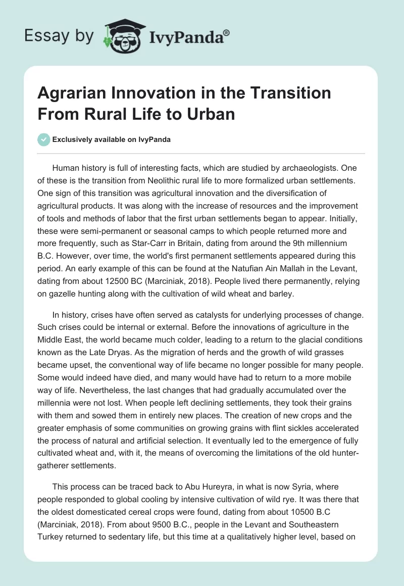 Agrarian Innovation in the Transition From Rural Life to Urban. Page 1