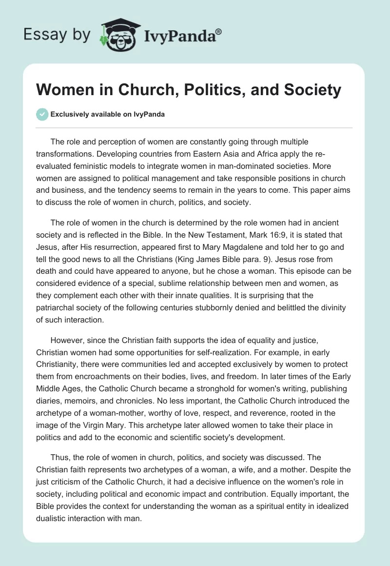 Women in Church, Politics, and Society. Page 1