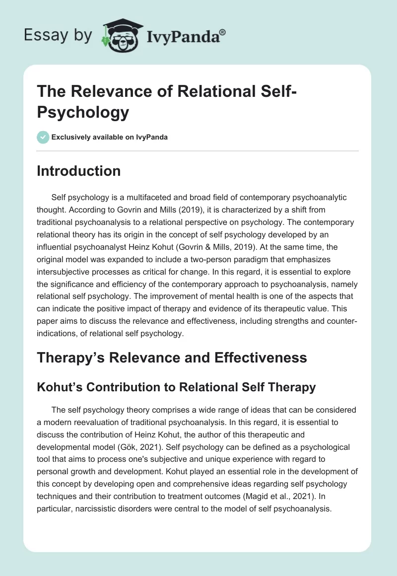 The Relevance of Relational Self-Psychology. Page 1