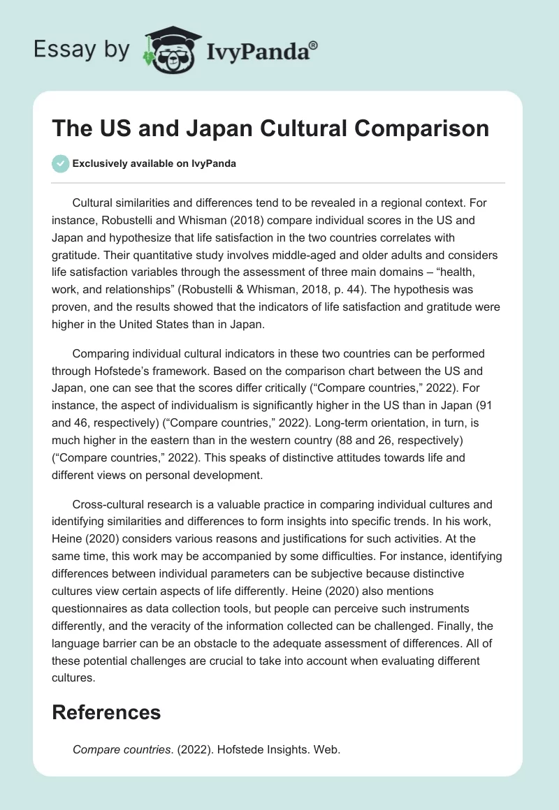 The US and Japan Cultural Comparison. Page 1