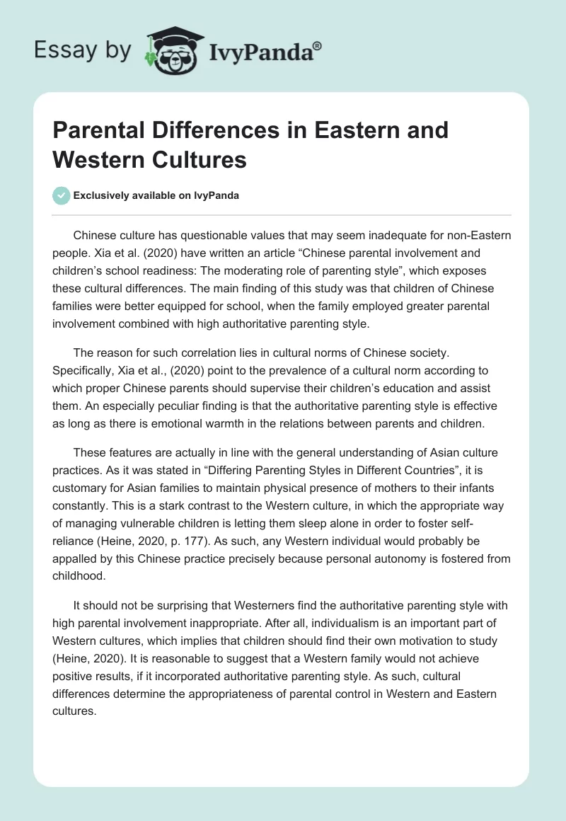 Parental Differences in Eastern and Western Cultures. Page 1
