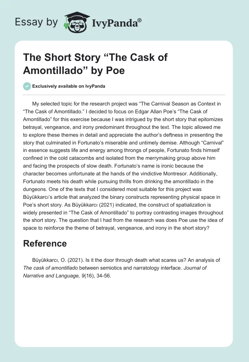 The Short Story “The Cask of Amontillado” by Poe. Page 1