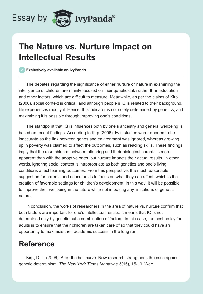 The Nature vs. Nurture Impact on Intellectual Results. Page 1