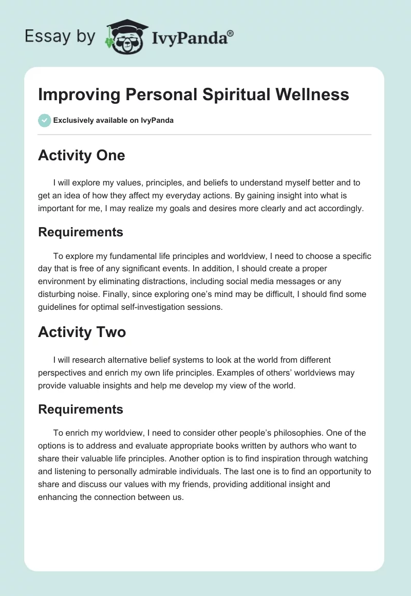 Improving Personal Spiritual Wellness. Page 1