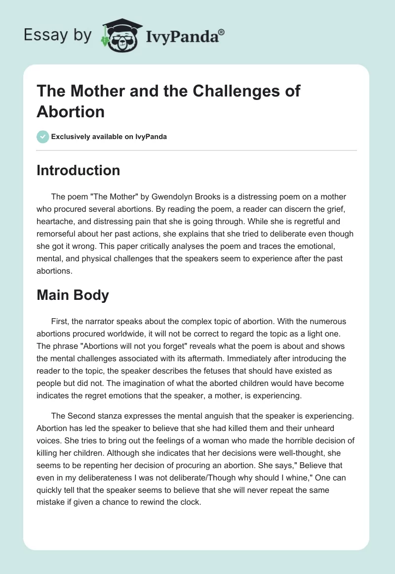 The Mother and the Challenges of Abortion. Page 1