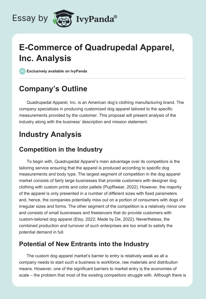 E-Commerce of Quadrupedal Apparel, Inc. Analysis. Page 1