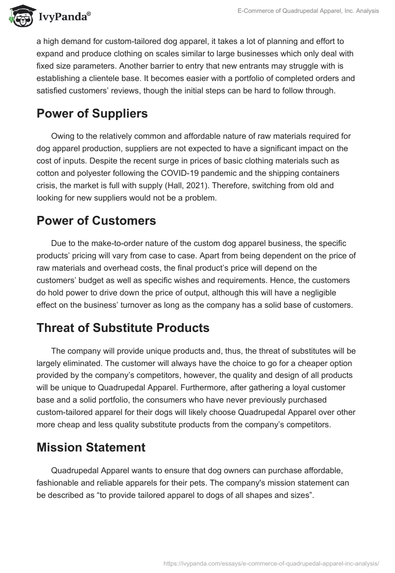 E-Commerce of Quadrupedal Apparel, Inc. Analysis. Page 2