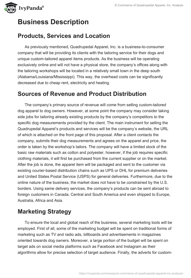 E-Commerce of Quadrupedal Apparel, Inc. Analysis. Page 3