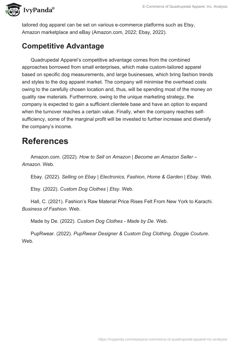 E-Commerce of Quadrupedal Apparel, Inc. Analysis. Page 4