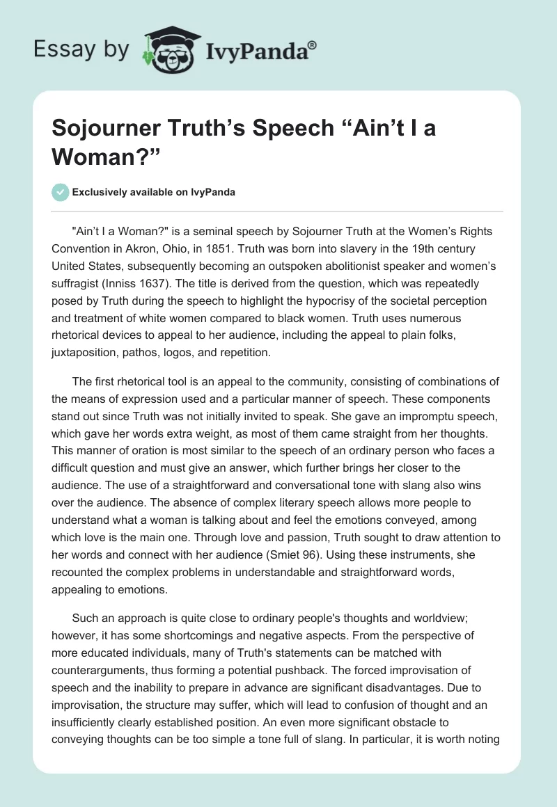 Sojourner Truth’s Speech “Ain’t I a Woman?”. Page 1