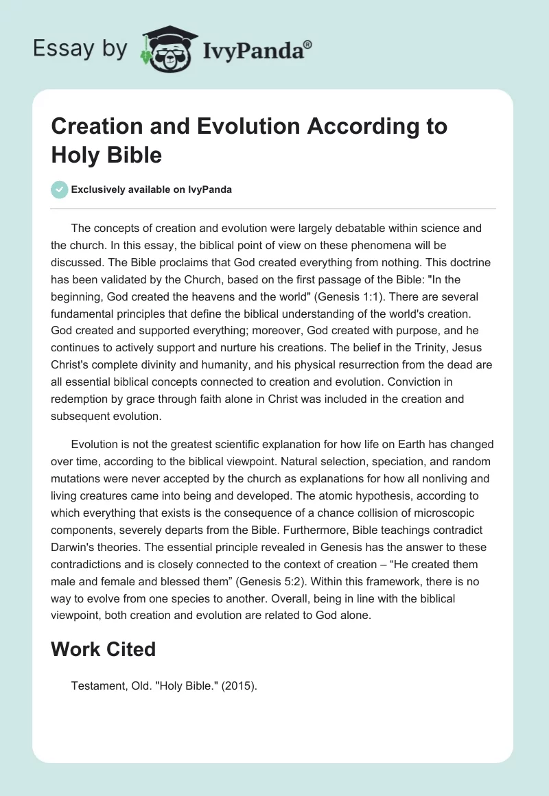 Creation and Evolution According to Holy Bible. Page 1