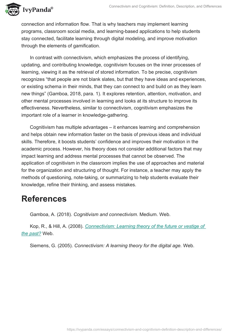 Connectivism and Cognitivism: Definition, Description, and Differences. Page 2