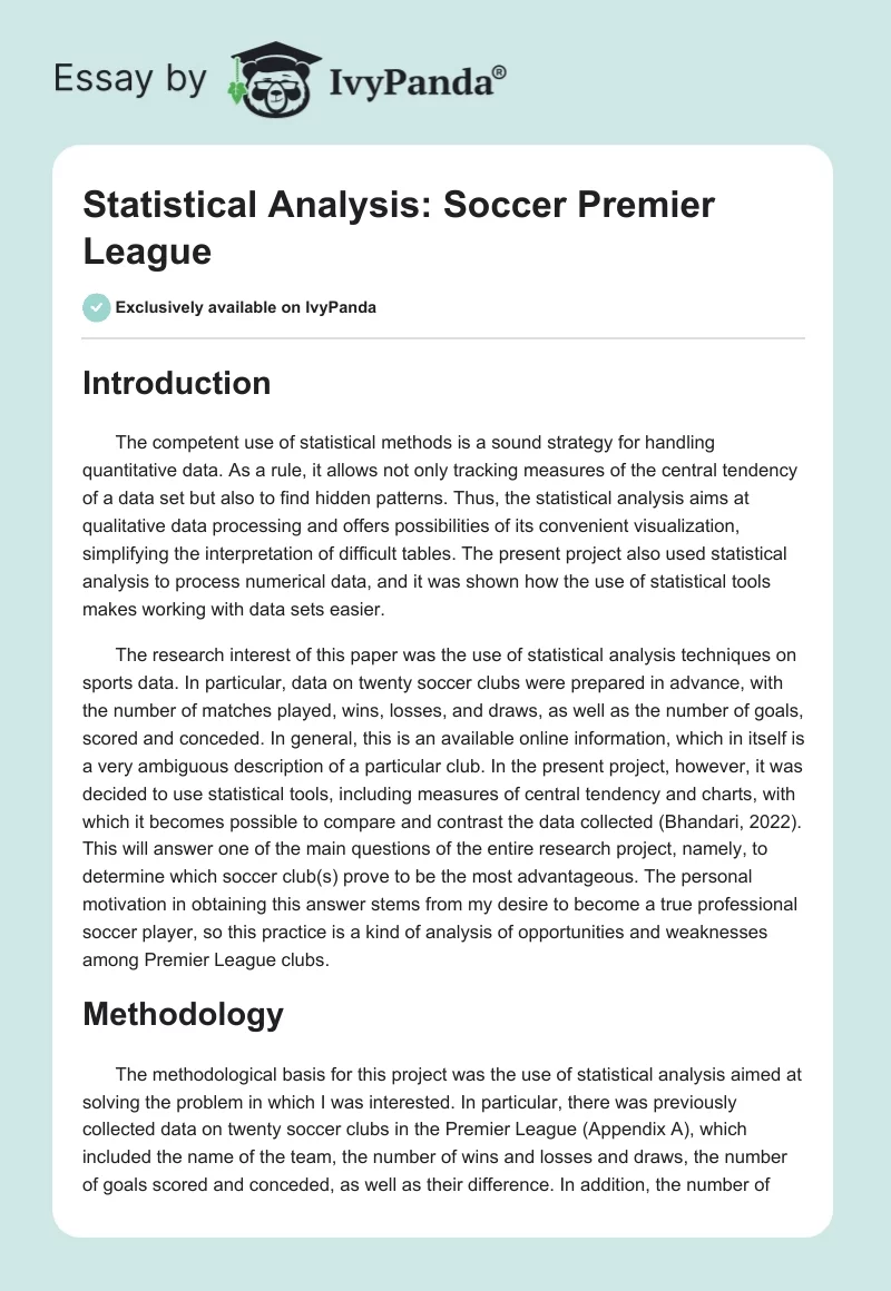 Statistical Analysis: Soccer Premier League. Page 1