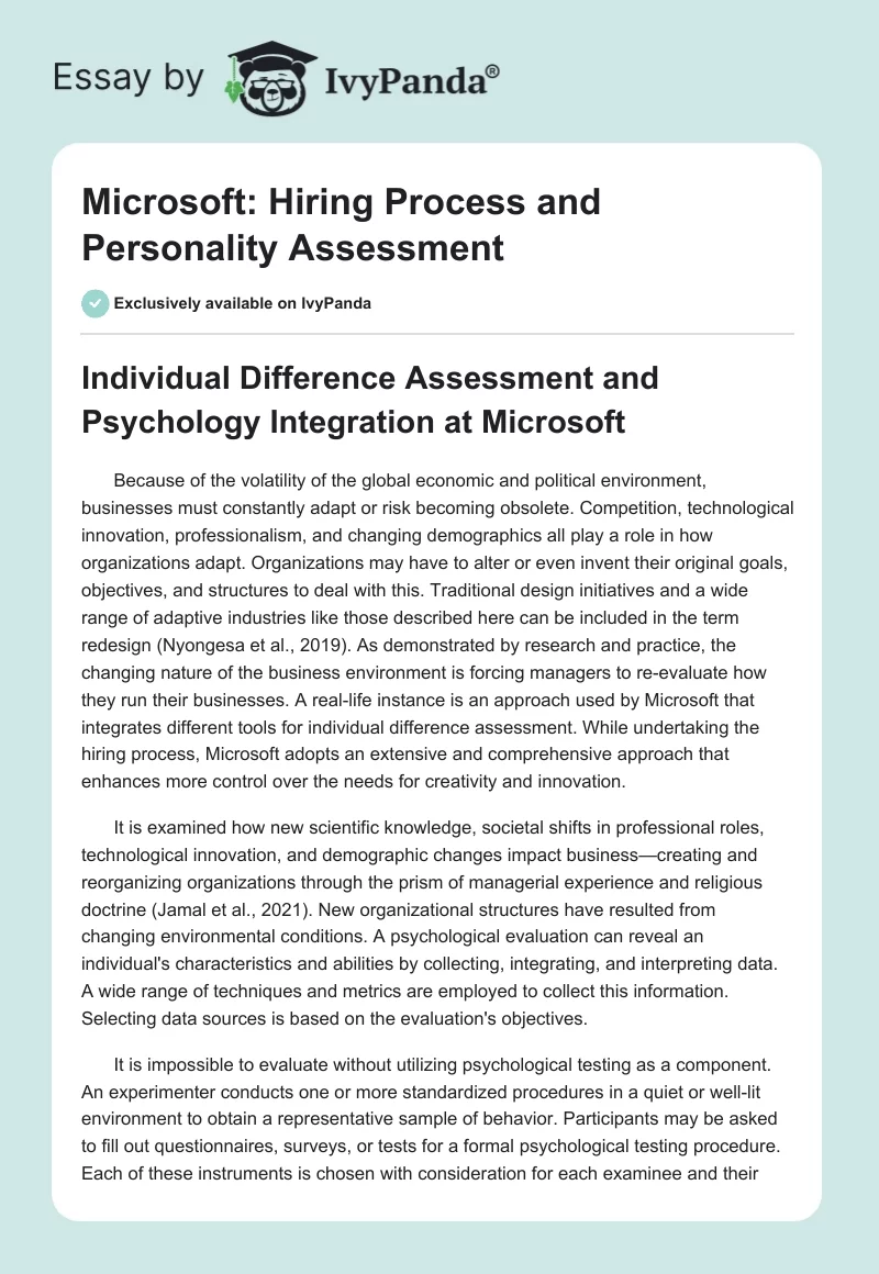 Microsoft: Hiring Process and Personality Assessment. Page 1