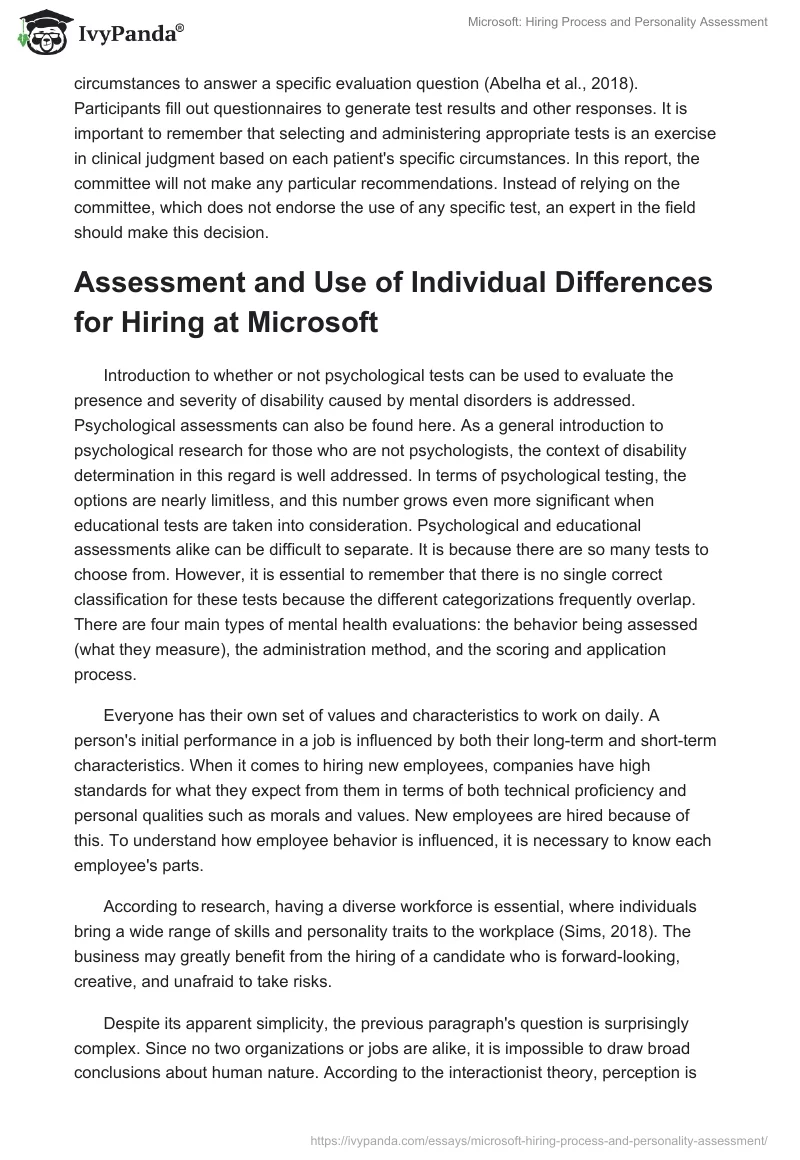 Microsoft: Hiring Process and Personality Assessment. Page 2