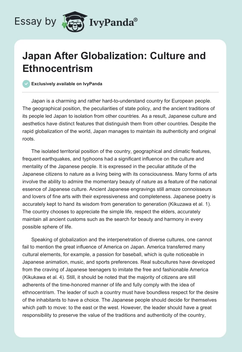 Japan After Globalization: Culture and Ethnocentrism. Page 1