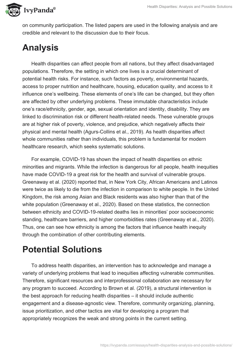 Health Disparities: Analysis and Possible Solutions. Page 2