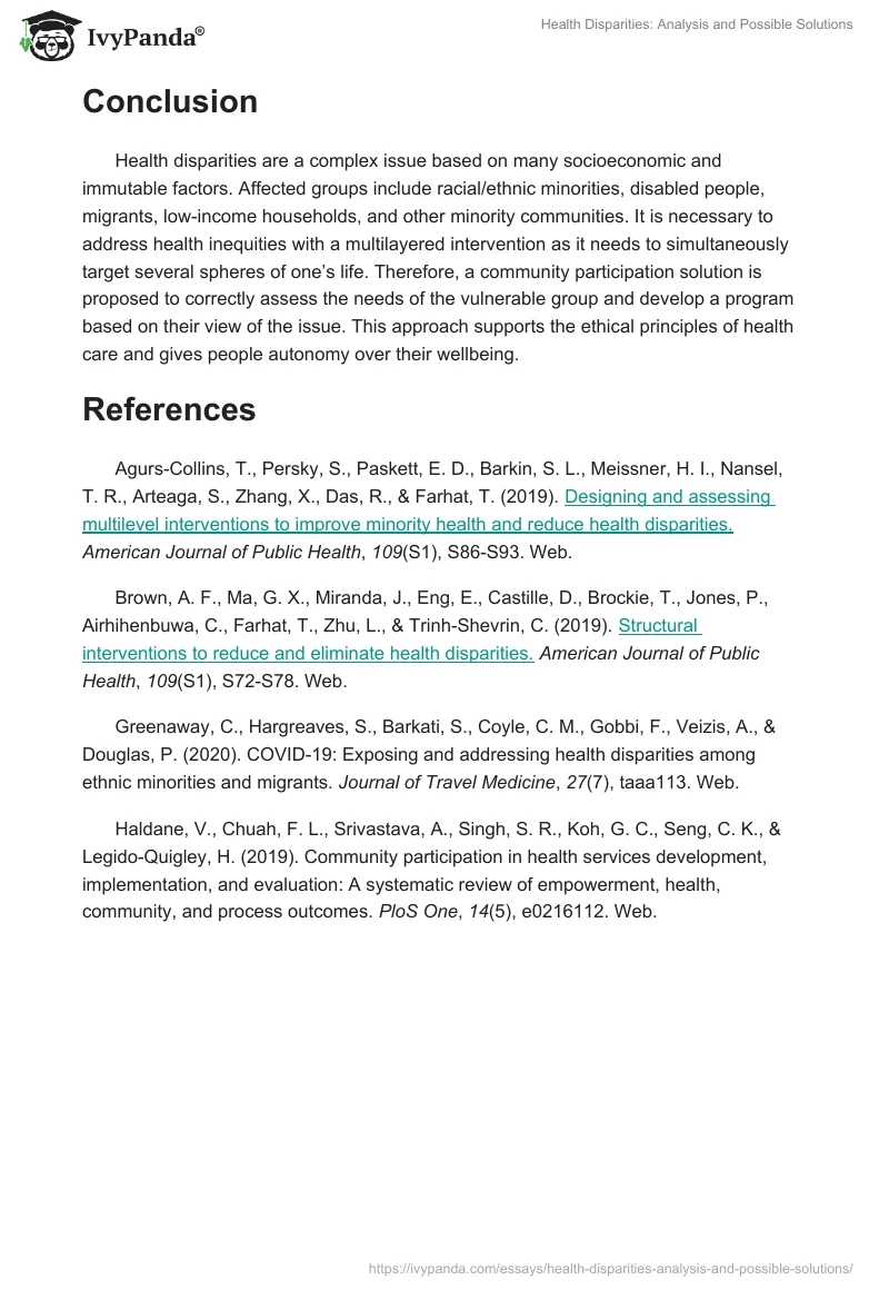 Health Disparities: Analysis and Possible Solutions. Page 4