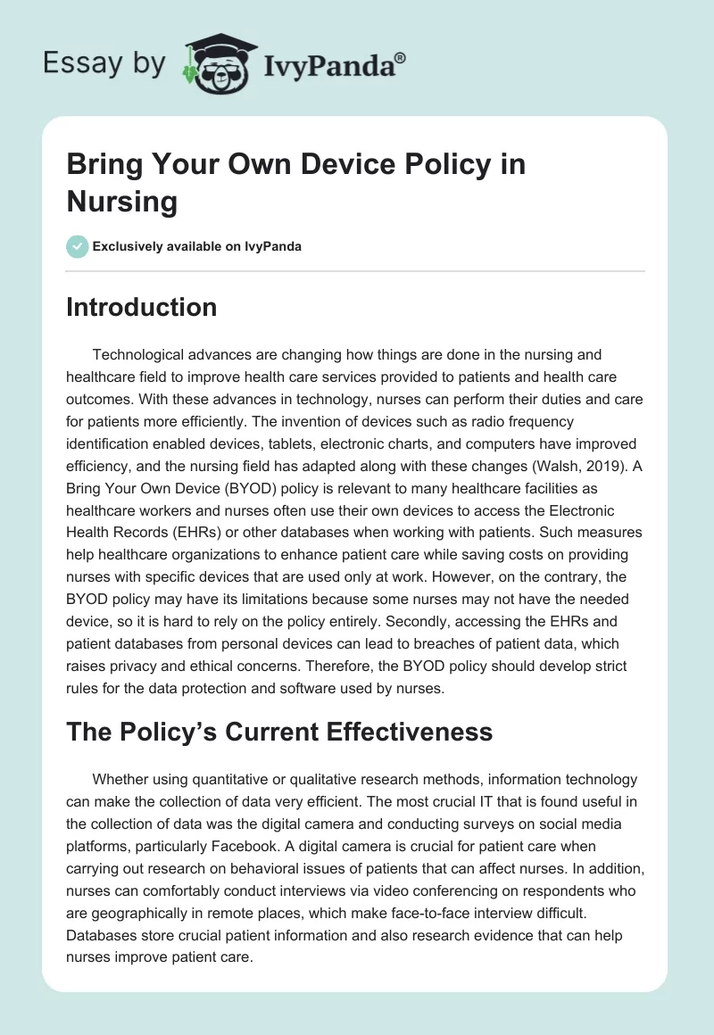 Bring Your Own Device Policy in Nursing. Page 1