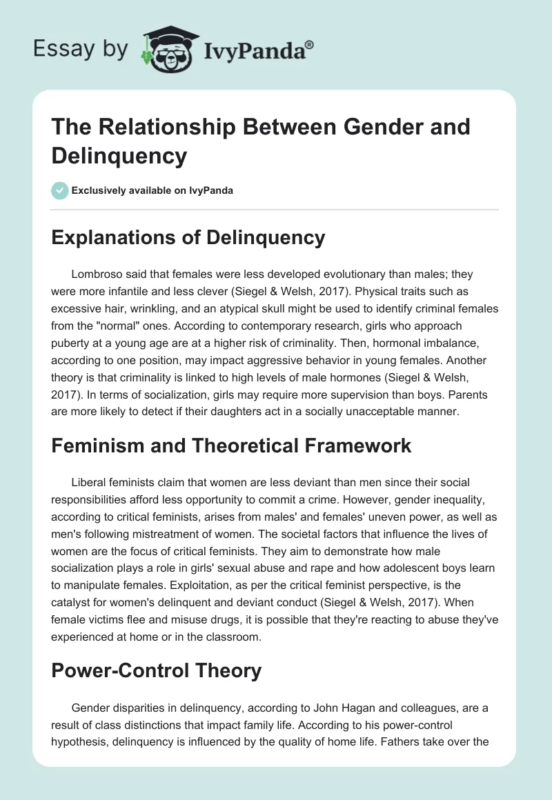 The Relationship Between Gender and Delinquency. Page 1