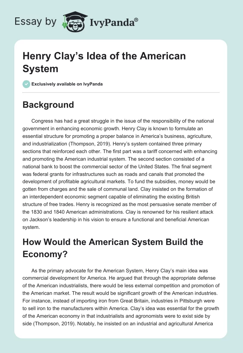 Henry Clay’s Idea of the American System. Page 1