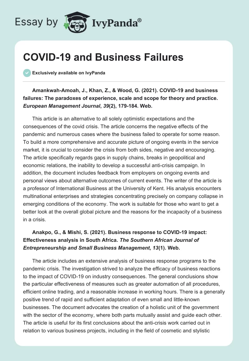 COVID-19 and Business Failures. Page 1