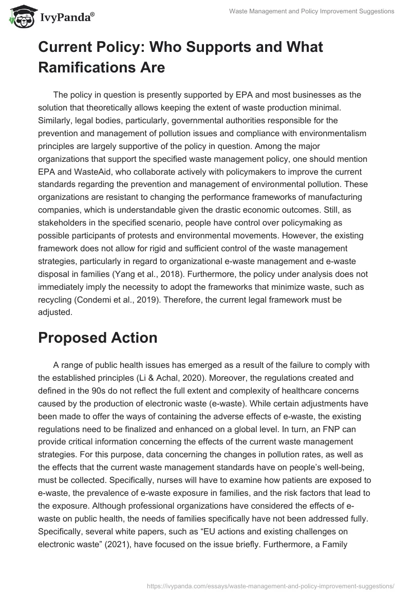 Waste Management and Policy Improvement Suggestions. Page 2