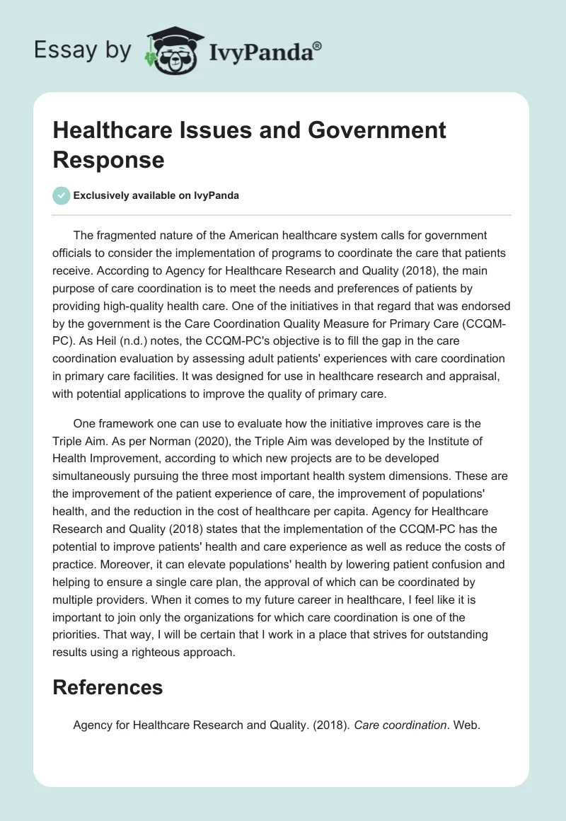 Healthcare Issues and Government Response. Page 1