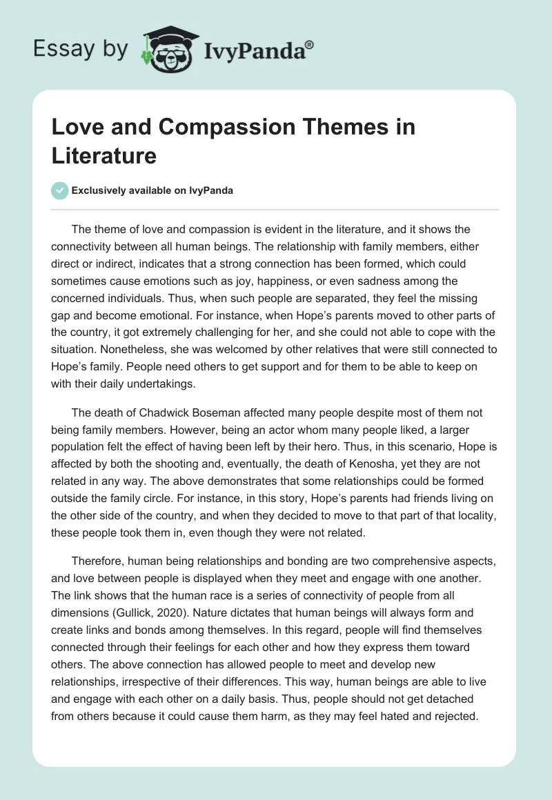 Love and Compassion Themes in Literature. Page 1