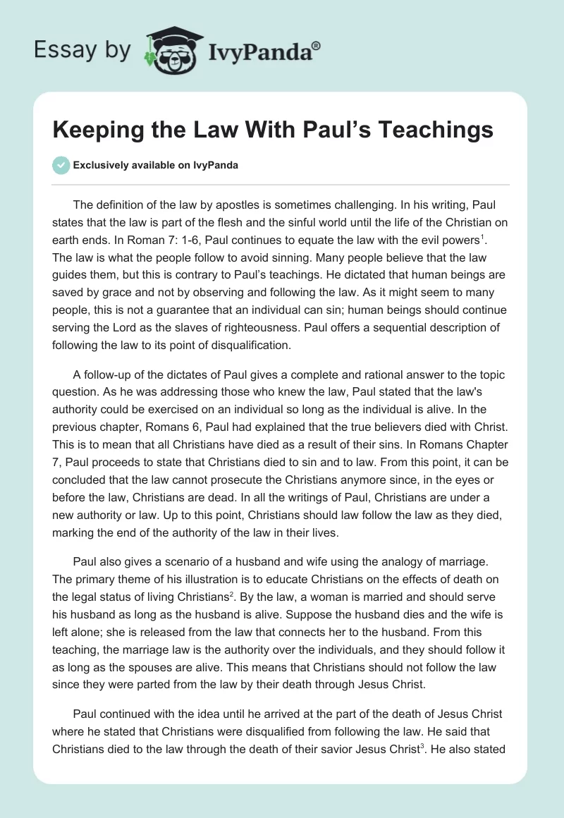 Keeping the Law With Paul’s Teachings. Page 1