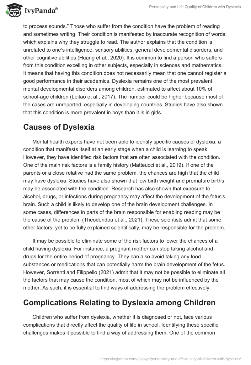 Personality and Life Quality of Children with Dyslexia. Page 3