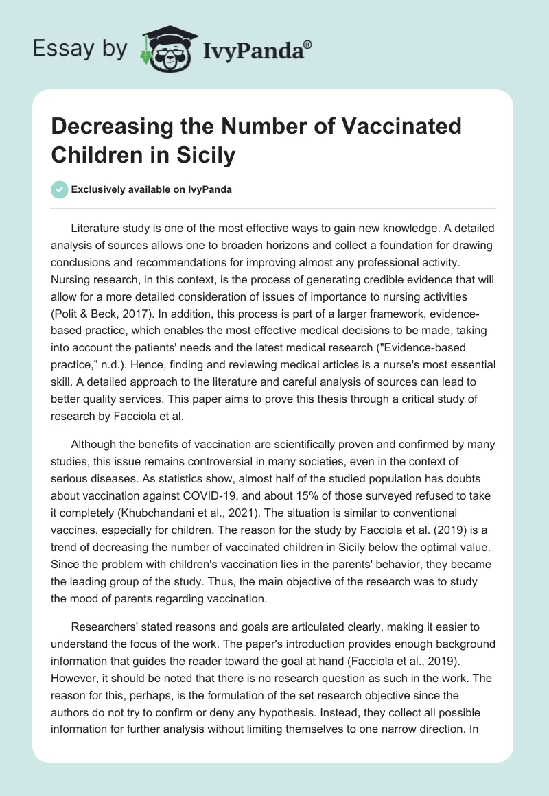 Decreasing the Number of Vaccinated Children in Sicily. Page 1