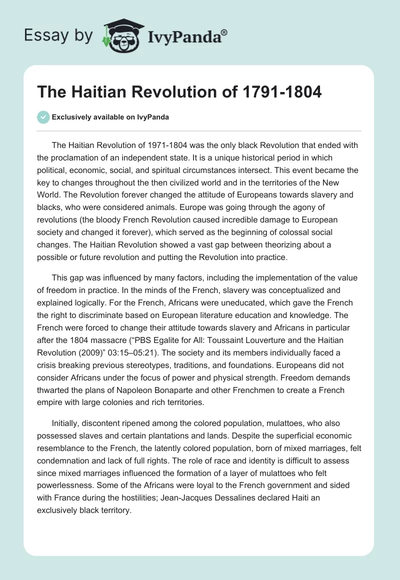 The Haitian Revolution of 1791-1804. Page 1