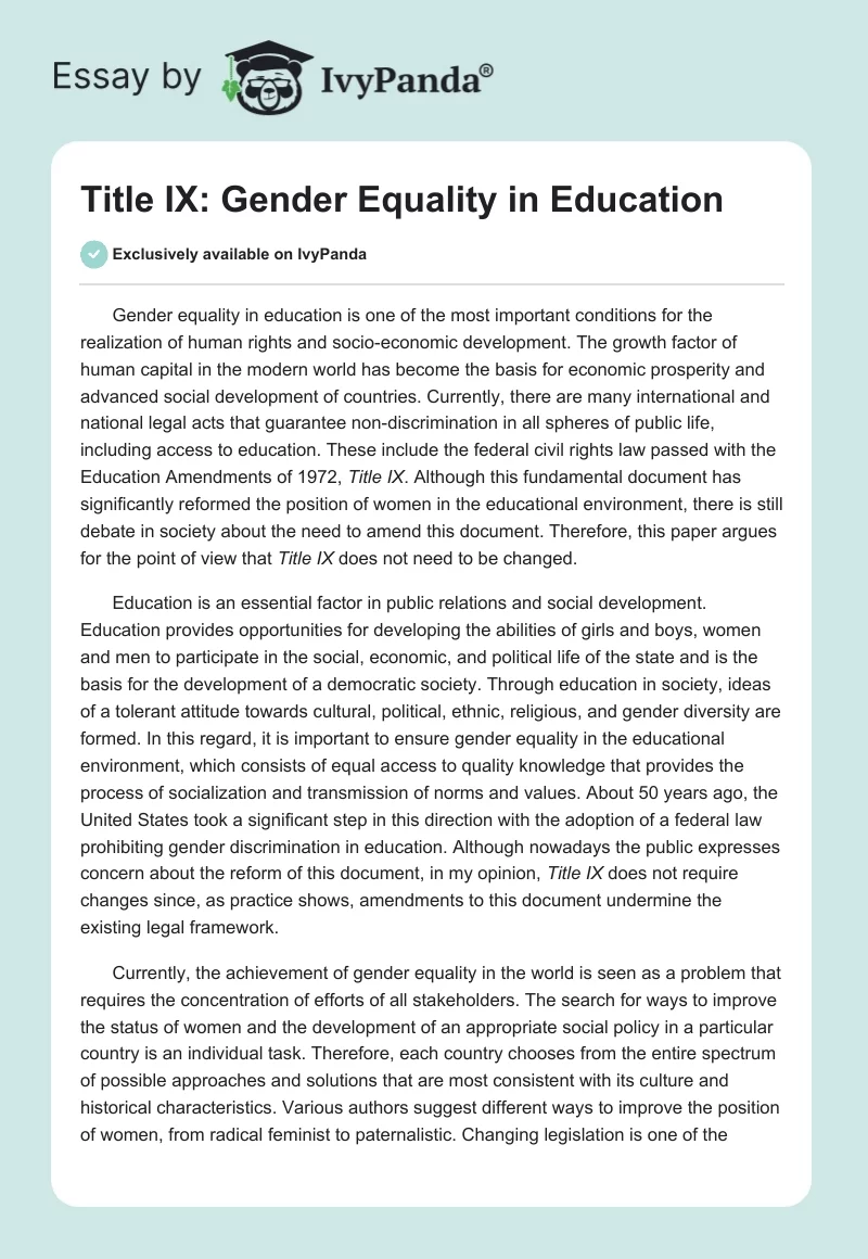 Title IX: Gender Equality in Education. Page 1
