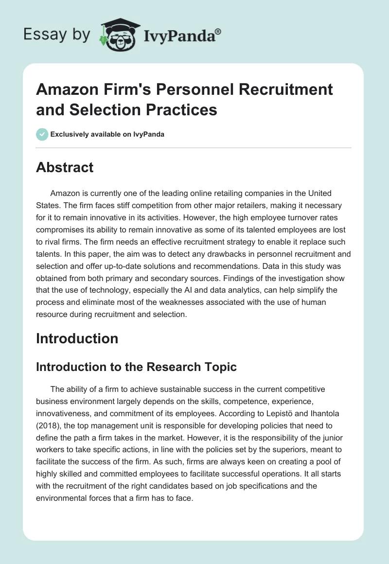 Amazon Firm's Personnel Recruitment and Selection Practices. Page 1