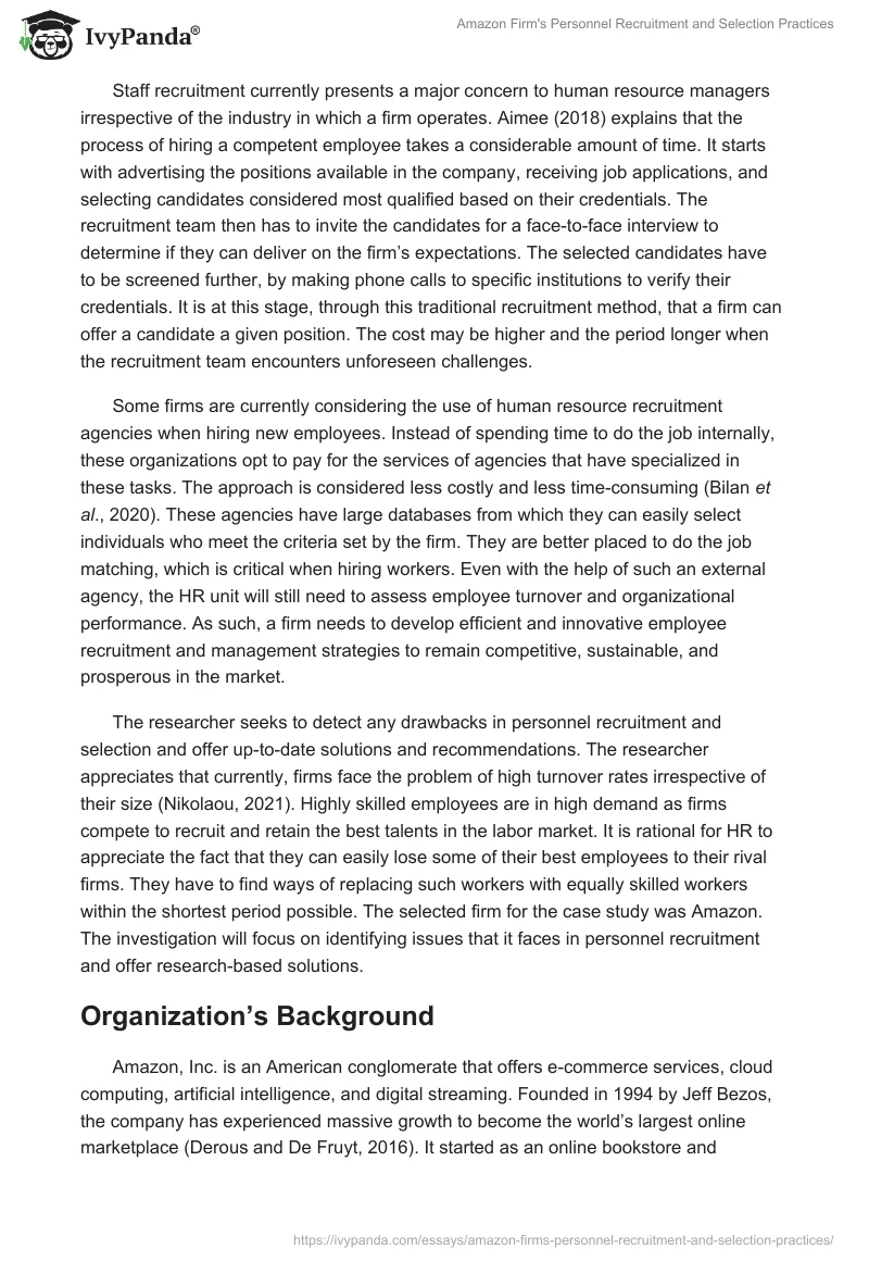 Amazon Firm's Personnel Recruitment and Selection Practices. Page 2