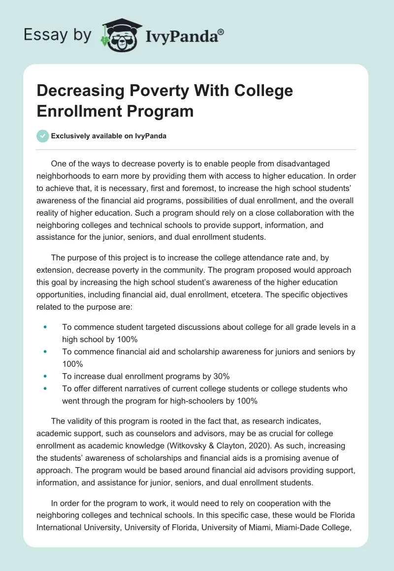 Decreasing Poverty With College Enrollment Program. Page 1