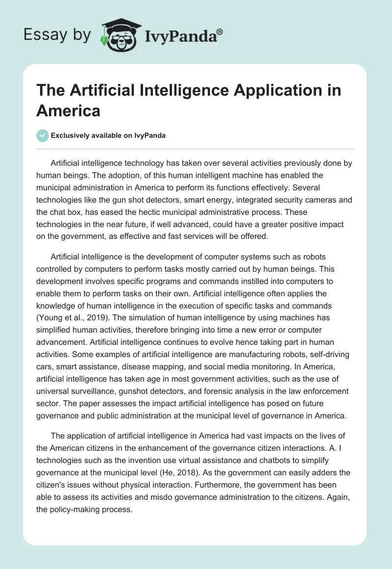 The Artificial Intelligence Application in America. Page 1