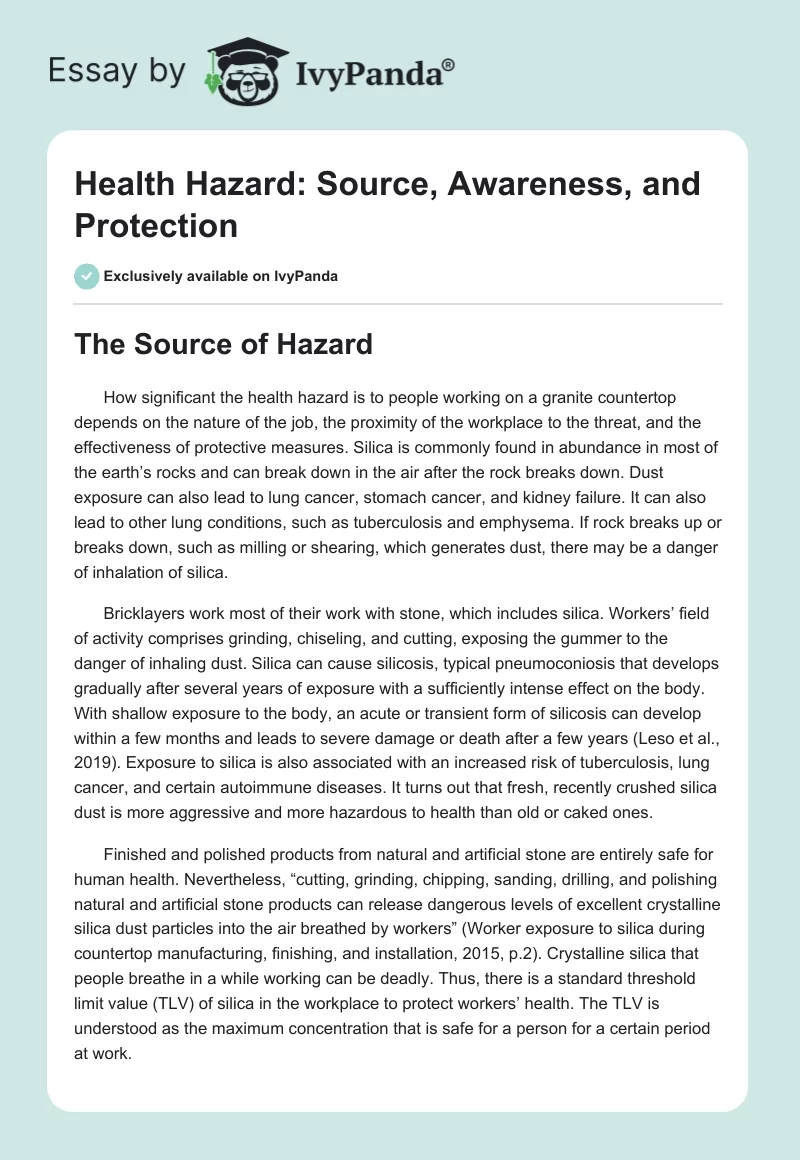 Health Hazard: Source, Awareness, and Protection. Page 1