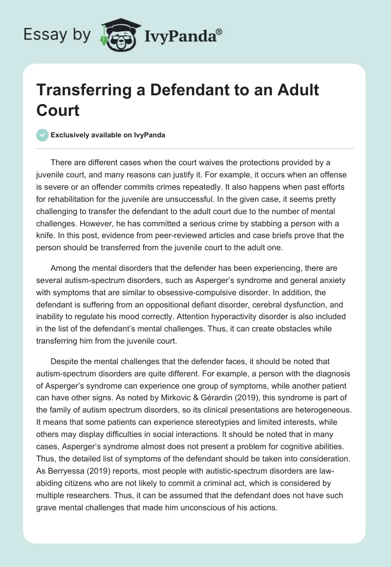 Transferring a Defendant to an Adult Court. Page 1