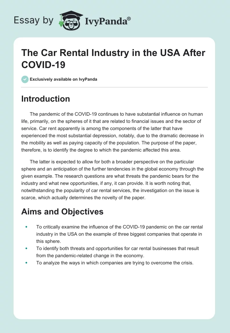 The Car Rental Industry in the USA After COVID-19. Page 1