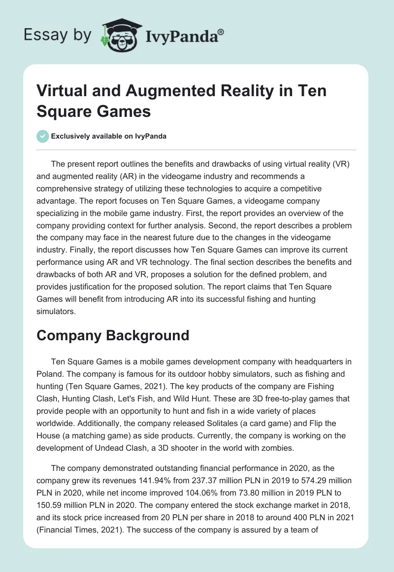 Virtual and Augmented Reality in Ten Square Games. Page 1