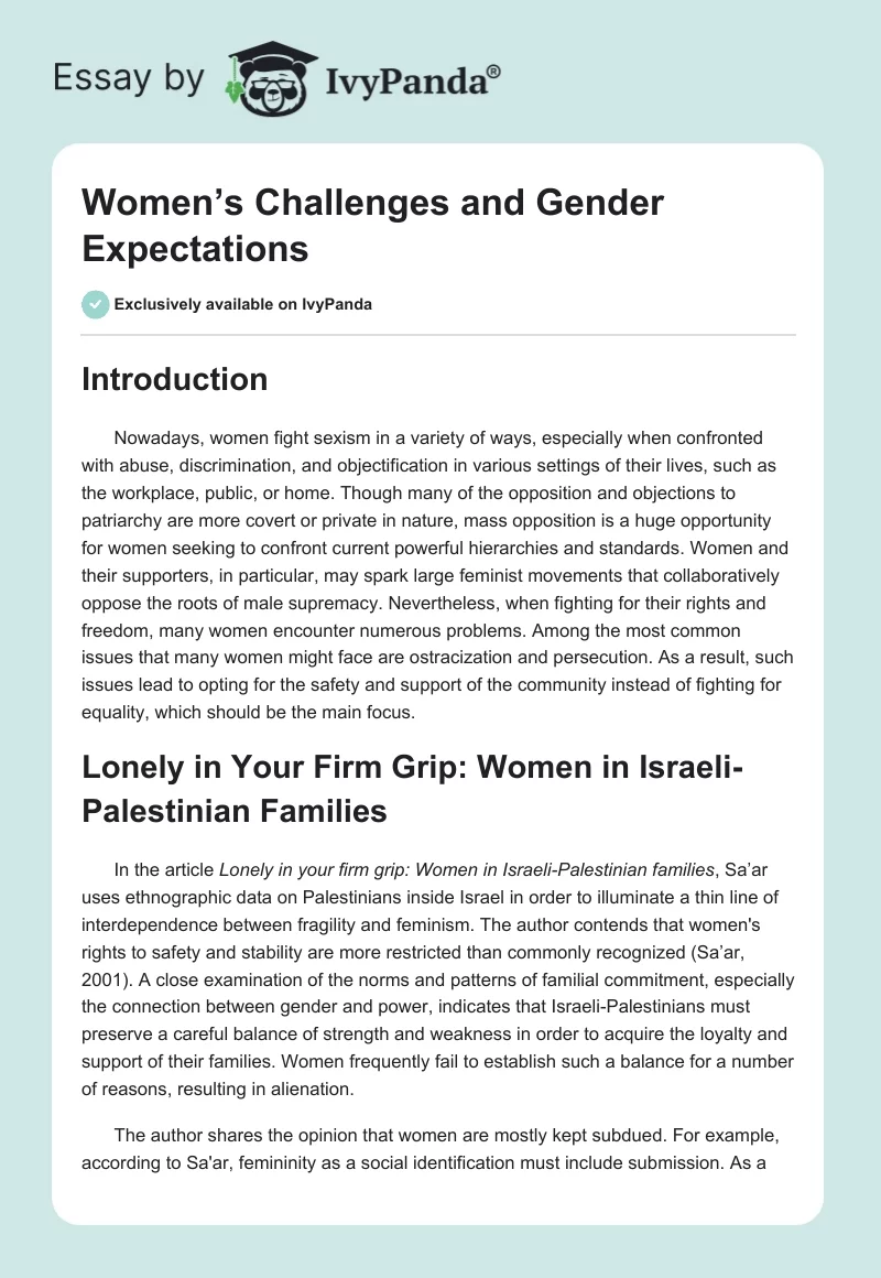 Women’s Challenges and Gender Expectations. Page 1