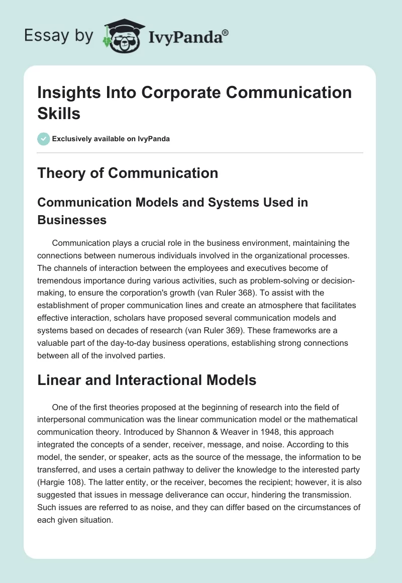 Insights Into Corporate Communication Skills. Page 1