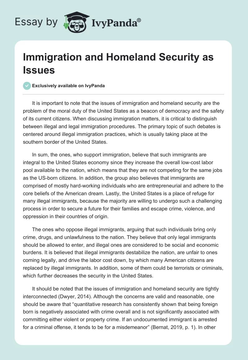 Immigration and Homeland Security as Issues. Page 1