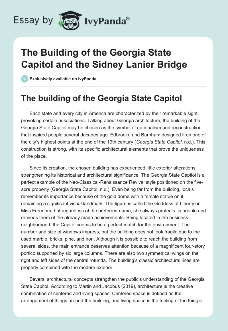 The Building of the Georgia State Capitol and the Sidney Lanier Bridge. Page 1