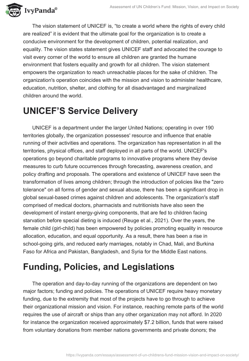 Assessment of UN Children’s Fund: Mission, Vision, and Impact on Society. Page 2