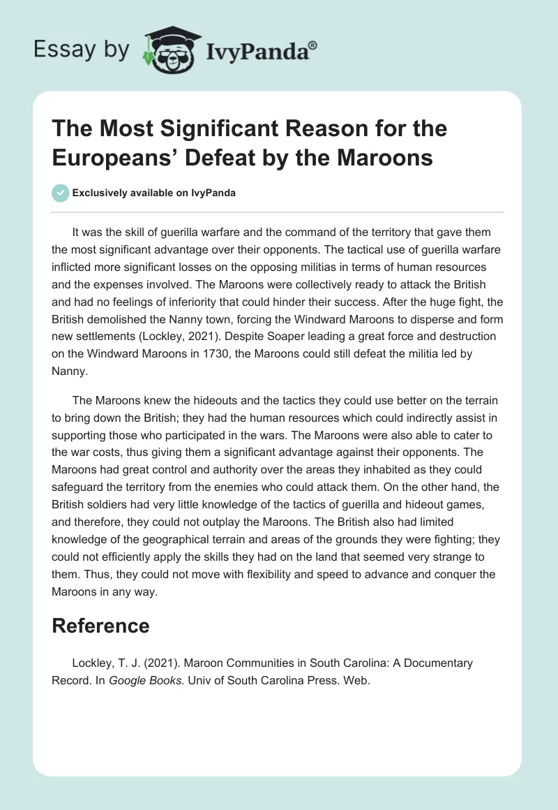 The Most Significant Reason for the Europeans’ Defeat by the Maroons. Page 1